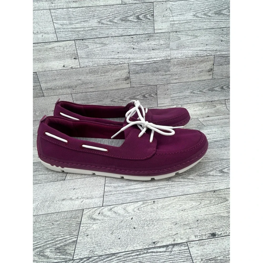 Clarks Cloudsteppers Purple Mesh Boat Shoes Women Sz‎ 9.5 M Cushion Soft Loafers